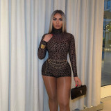 Long Sleeve Leopard Print Slim Romper GSLF-K25Q73871