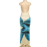 Sexy Backless Print Sling Maxi Dress GSLF-K25D70669