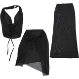 Deep V Stacked Neck Sexy Long Skirt 3 Piece Set GSLF-K25S69717