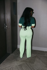 Color Block Short Sleeve Top Pants Suit QYMF-3148