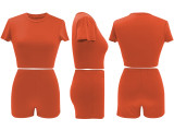 Solid Color Tight Two Piece Shorts Set QYMF-3153