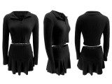 Solid Color Zipper Ruffles Two Piece Skirts Set QYMF-3086