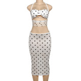 Polka Dot Halterneck Two Piece Skirts Set GSLF-K25S72949
