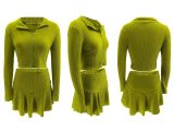Solid Color Zipper Ruffles Two Piece Skirts Set QYMF-3086