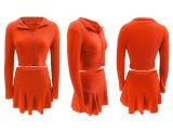 Solid Color Zipper Ruffles Two Piece Skirts Set QYMF-3086