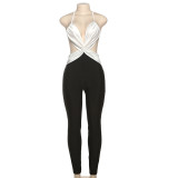 Contrast Color Backless Tight Jumpsuit GSLF-K25Q73474