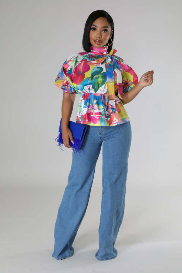 Casual Print Short Sleeve Shirts QYMF-3062