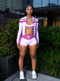 Contrast Color Long Sleeve+Wrap Chest+Short 3 Piece Set CH-25032
