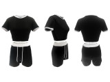 Contrast Color Short Sleeve Two Piece Shorts Set QYMF-3159