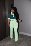 Color Block Short Sleeve Top Pants Suit QYMF-3148