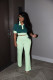 Color Block Short Sleeve Top Pants Suit QYMF-3148