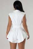 Sleeveless Lapel Ruffles Solid Romper QYMF-3077