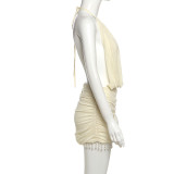 Sleeveless Patchwork Tassel Backless Mini Dress GSLF-K25D71246