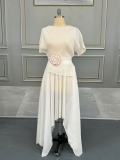 Solid Color Irregular Long Skirt Two Piece Set GZRF-77078
