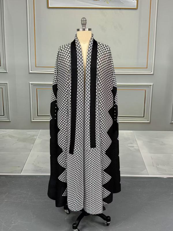 Pleated Print Cardigan Long Coats GZRF-77102