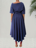 Solid Color Half Sleeve Maxi Dress QYMF-3236