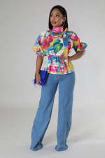 Casual Print Short Sleeve Shirts QYMF-3062