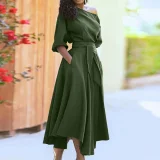 Solid Color Half Sleeve Maxi Dress QYMF-3236