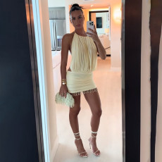 Sleeveless Patchwork Tassel Backless Mini Dress GSLF-K25D71246