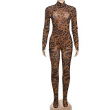 Leopard Print Long Sleeve Jumpsuit GSLF-K24Q71125