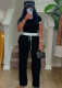 Rib Contrast Color Short Sleeve Pants Suit QYMF-3152