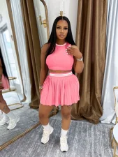 Sleeveless Tank Tops Casual Two Piece Skirts Set QYMF-3089