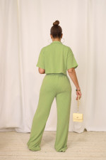 Solid Color Short Sleeve Shirt Two Piece Pants Set QYMF-3157