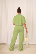 Solid Color Short Sleeve Shirt Two Piece Pants Set QYMF-3157
