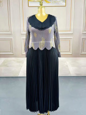 Fashion Pleated Color Block Long Dress GZRF-250327