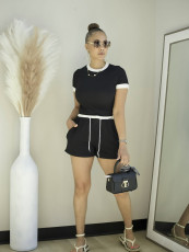 Contrast Color Short Sleeve Two Piece Shorts Set QYMF-3159