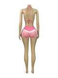 Contrast Color Long Sleeve+Wrap Chest+Short 3 Piece Set CH-25032