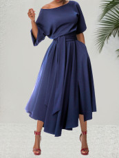 Solid Color Half Sleeve Maxi Dress QYMF-3236