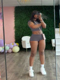 Solid Color Tight Two Piece Shorts Set QYMF-3153