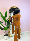 Solid Color Off Shoulder Long Sleeve Pants Suit QYMF-3246