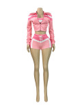 Contrast Color Long Sleeve+Wrap Chest+Short 3 Piece Set CH-25032