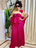 Color Block Half Sleeve Long Skirt Pleated Suit  GZRF-25306