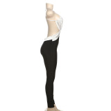 Contrast Color Backless Tight Jumpsuit GSLF-K25Q73474