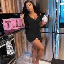 Solid Color Knits V Neck Slim Romper QYMF-3134