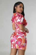 Fashion Short Sleeve Print Mini Dress QYMF-3145