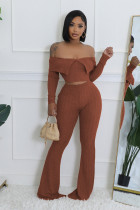 Solid Color Off Shoulder Long Sleeve Pants Suit QYMF-3246