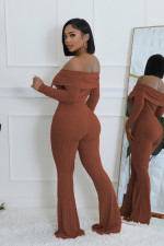 Solid Color Off Shoulder Long Sleeve Pants Suit QYMF-3246