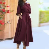 Solid Color Half Sleeve Maxi Dress QYMF-3236