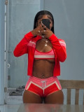 Contrast Color Long Sleeve+Wrap Chest+Short 3 Piece Set CH-25032