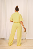 Solid Color Short Sleeve Shirt Two Piece Pants Set QYMF-3157