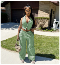 Sleeveless Tie Up Tops Two Piece Pants Set QYMF-3091
