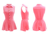 Sleeveless Lapel Ruffles Solid Romper QYMF-3077
