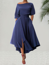 Solid Color Half Sleeve Maxi Dress QYMF-3236