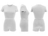 Solid Color Tight Two Piece Shorts Set QYMF-3153