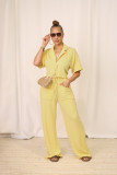 Solid Color Short Sleeve Shirt Two Piece Pants Set QYMF-3157