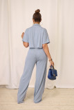 Solid Color Short Sleeve Shirt Two Piece Pants Set QYMF-3157